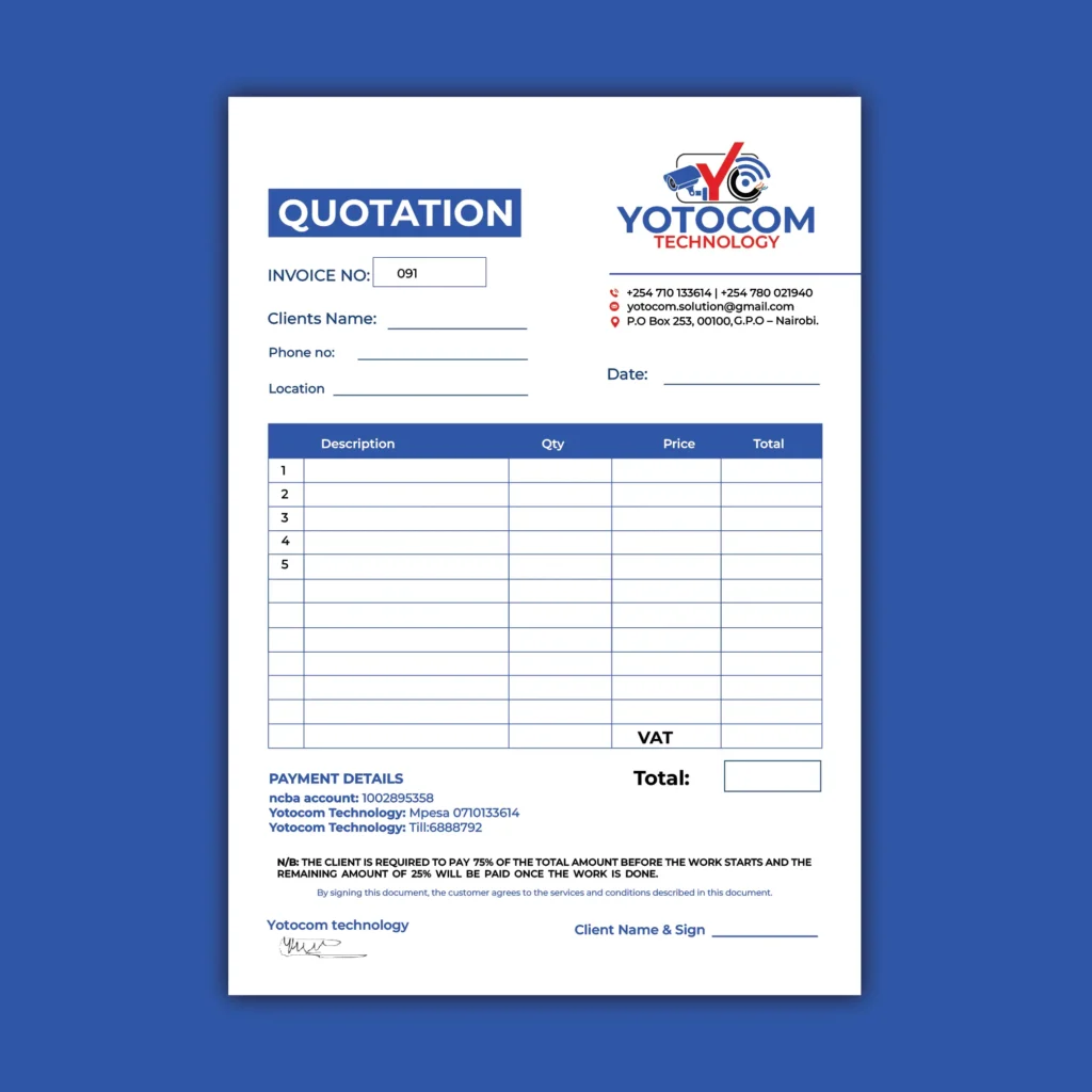 Branded quotation book design and printing services in Kenya