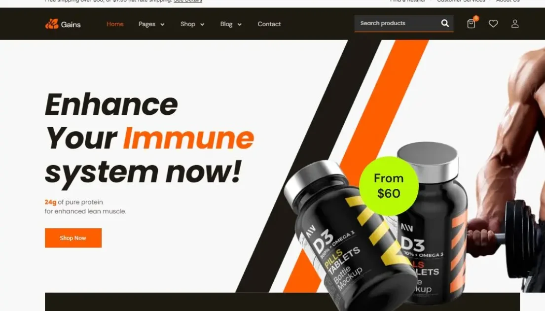Health and fitness supplements e-commerce website design
